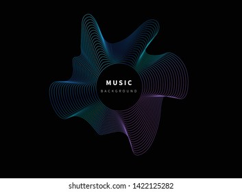 Abstract lines sound wave curve on black background. Modern design. Vector illustration