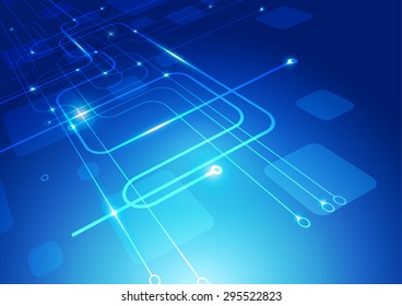 Abstract Lines and Squares Digital Technology Blue Background, Vector Illustration