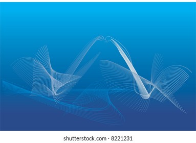 Abstract lines - swans. Blue background. Vector illustration