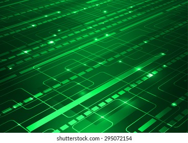 Abstract Lines Technology Green Background, Vector Illustration