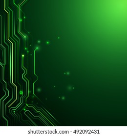 Abstract lines technology on green light background Space for your Text