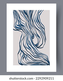 Abstract lines tortuous composition wall art print. Wall artwork for interior design. Printable minimal abstract lines poster. Contemporary decorative background with composition.