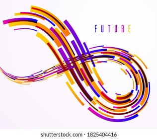 Abstract lines vector background, 3D dynamic motion stripes, technology or science theme abstraction design element, futuristic template for ads or poster or cover.