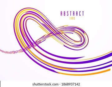Abstract lines vector background, 3D dynamic motion stripes, technology or science theme abstraction design element, futuristic template for ads or poster or cover.