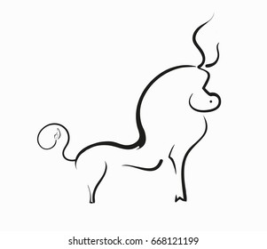 Abstract lines vector bull illustration. Black contour on a white background