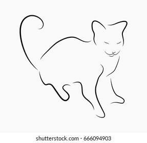Abstract lines vector cat illustration. Black contour on a white background