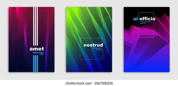 Abstract lines vector minimal modern brochures design set, cover templates, geometric halftone gradient. For Banners, Placards, Posters, Flyers. Beautiful and special, pattern texture.
