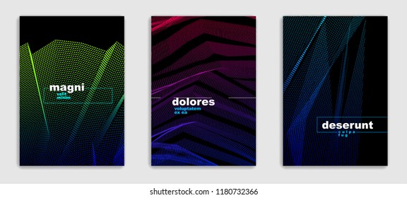 Abstract lines vector minimal modern brochures design set, cover templates, geometric halftone gradient. For Banners, Placards, Posters, Flyers. Beautiful and special, pattern texture.