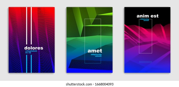 Abstract lines vector minimal modern brochures design set, cover templates, geometric halftone gradient. For Banners, Placards, Posters, Flyers. Beautiful and special, pattern texture.