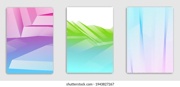 Abstract lines vector minimal modern brochures design set, cover templates, geometric halftone gradient. For Banners, Placards, Posters, Flyers. Beautiful and special, pattern texture.