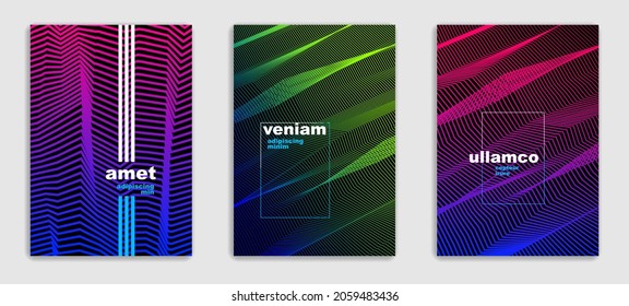Abstract lines vector minimal modern brochures design set, cover templates, geometric halftone gradient. For Banners, Placards, Posters, Flyers. Beautiful and special, pattern texture.