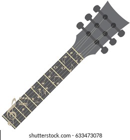Abstract lines wave music notes design on guitar for music background use, vector illustration