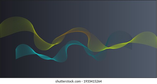 Abstract lines waves on dark blue background. Green blue wavy lines design. Vector illustration