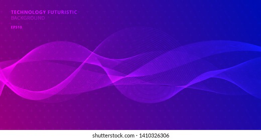 Abstract lines waves on purple and blue colors background for design elements in technology futuristic style. Vector illustration