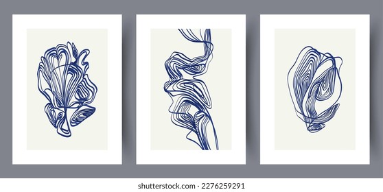 Abstract lines wavy smoke wall art print. Printable minimal abstract poster. Wall artwork for interior design. Contemporary decorative background. 