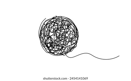 abstract lines of woolen thread rolls.doodle lines of round shaped thread rolls.vector line illustration isolated white background