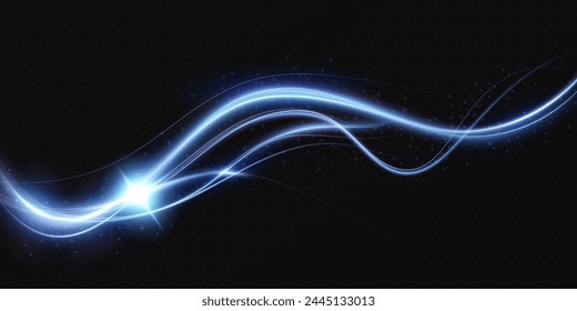 Líneas Abstractas. Líneas de neón de velocidad y viento rápido. Efecto de moverse a la velocidad de la luz. Efecto de resplandor azul. Línea mágica brillante. Neón. Antecedentes.	