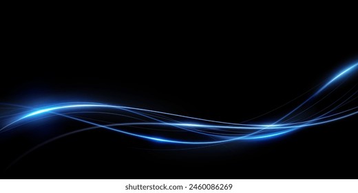 Abstract lines.Neon lines of speed and fast wind. effect of moving at the speed of light. Blue glow effect. Magic shiny line. Neon. Background.	