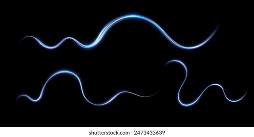 Abstract lines.Neon lines of speed and fast wind. effect of moving at the speed of light. Blue glow effect. Magic shiny line. Neon. Background.	