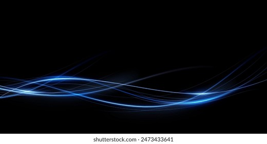 Abstract lines.Neon lines of speed and fast wind. effect of moving at the speed of light. Blue glow effect. Magic shiny line. Neon. Background.	