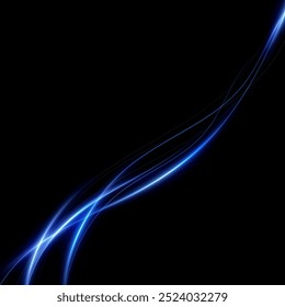 Abstract lines.Neon lines of speed and fast wind. effect of moving at the speed of light. Blue glow effect. Magic shiny line. Neon. Background.	