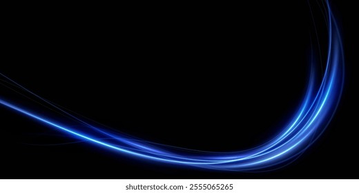 Abstract lines.Neon lines of speed and fast wind. effect of moving at the speed of light. Blue glow effect. Magic shiny line. Neon. Background.	