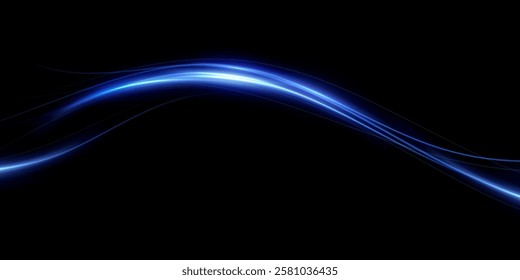 Abstract lines.Neon lines of speed and fast wind. effect of moving at the speed of light. Blue glow effect. Magic shiny line. Neon. Background.	