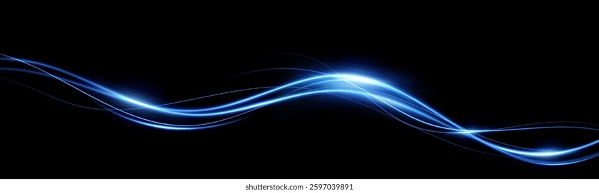 Abstract lines.Neon lines of speed and fast wind. effect of moving at the speed of light. Blue glow effect. Magic shiny line. Neon. Background.	