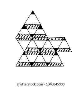 Abstract linework ink illustration with black geometric figures isolated vector illustration