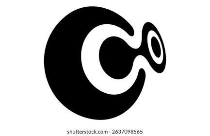 Abstract linked letter C and O like logo or icon. Distorted with perspective view. Black shape on a white background.