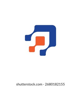 El Diseño gráfico Abstractas de cuadros enlazados en azul y naranja sobre un fondo blanco limpio crea una estética moderna, minimalista y profesional para varios proyectos de marca y tecnología.