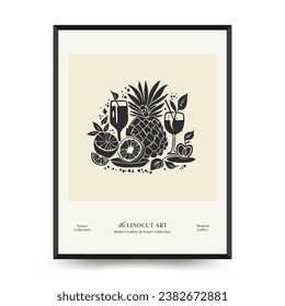 Abstract linocut floral posters template. Modern trendy Matisse minimal style. Black and white colors. Magic, girls and mystical. Hand drawn design for wallpaper, wall decor, print.