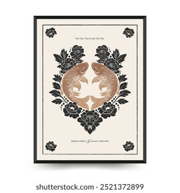 Abstract linocut floral posters template. Modern trendy minimal style. Black and white colors. Hand drawn design for wallpaper, wall decor, print, postcard, cover, template, banner. 