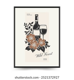 Abstract linocut floral posters template. Modern trendy minimal style. Black and white colors. Hand drawn design for wallpaper, wall decor, print, postcard, cover, template, banner. 
