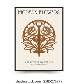 Abstract linocut floral posters template. Modern trendy minimal style. Black and white colors. Botanical blockprint. Hand drawn design for wallpaper, wall decor, print, postcard, cover, template. 