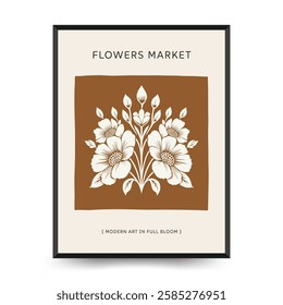 Abstract linocut floral posters template. Modern trendy minimal style. Black and white colors. Botanical blockprint. Hand drawn design for wallpaper, wall decor, print, postcard, cover, template. 