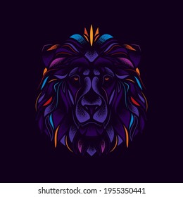 Abstract lion with a crown on his head. Original vector illustration. T-shirt design.