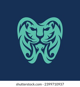 Abstract Lion Dental logo design modern, Animal Lion Face healthcare logo template