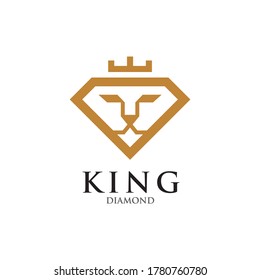 abstract lion face in diamond shape with crown logo design