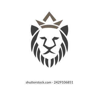 abstract lion face head with crown king art logo symbol design template illustration inspiration