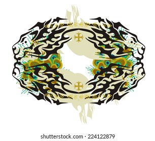 Abstract lion frame with peacock feathers