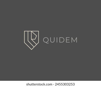 Abstract lion head line logo. Creative shield guard minimalistic icon. King predator animal premium sign. Vector illustration.