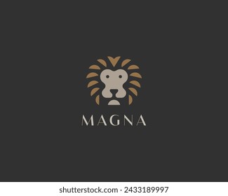 Abstract lion head logo from abstract shapes. Funny animal icon. King predator universal sign. Vector illustration.