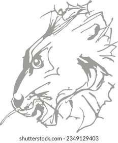 Abstract lion head on white for prints on T-shirts or fabrics. Character lion profile in gray tones for wallpapers, logos, textiles, fashion trends, interior solutions, covers, emblems, stikers, etc.