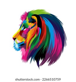 Abstract Lion head portrait from multicolored paints. Splash of watercolor, colored drawing, realistic. Vector illustration of paints