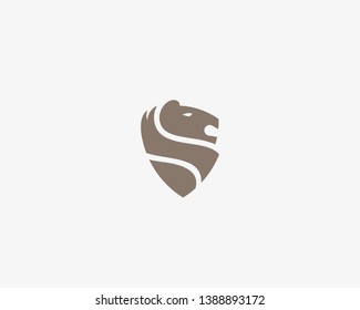 Abstract lion horse shield vector logo symbol. Premium business icon logotype.