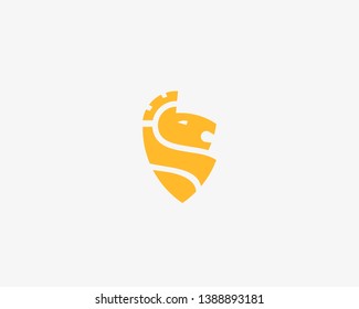 Abstract Lion Horse Shield Vector Logo Symbol. Premium Business Crown Icon Logotype.