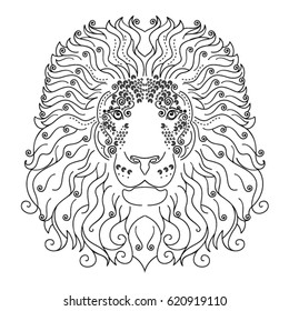 abstract lion on white background, curls, spirals