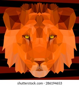 Abstract lion. Polygonal geometric triangle illustration painted in bright imaginary colors for use in design for card, invitation, poster, banner, placard or billboard cover