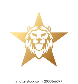 Abstract Lion Star Logo Design Vector template. Lion with Star Shape Logo design concept. Lion Head with Star Logo vector design template for business, branding, company, website, symbol, corporate